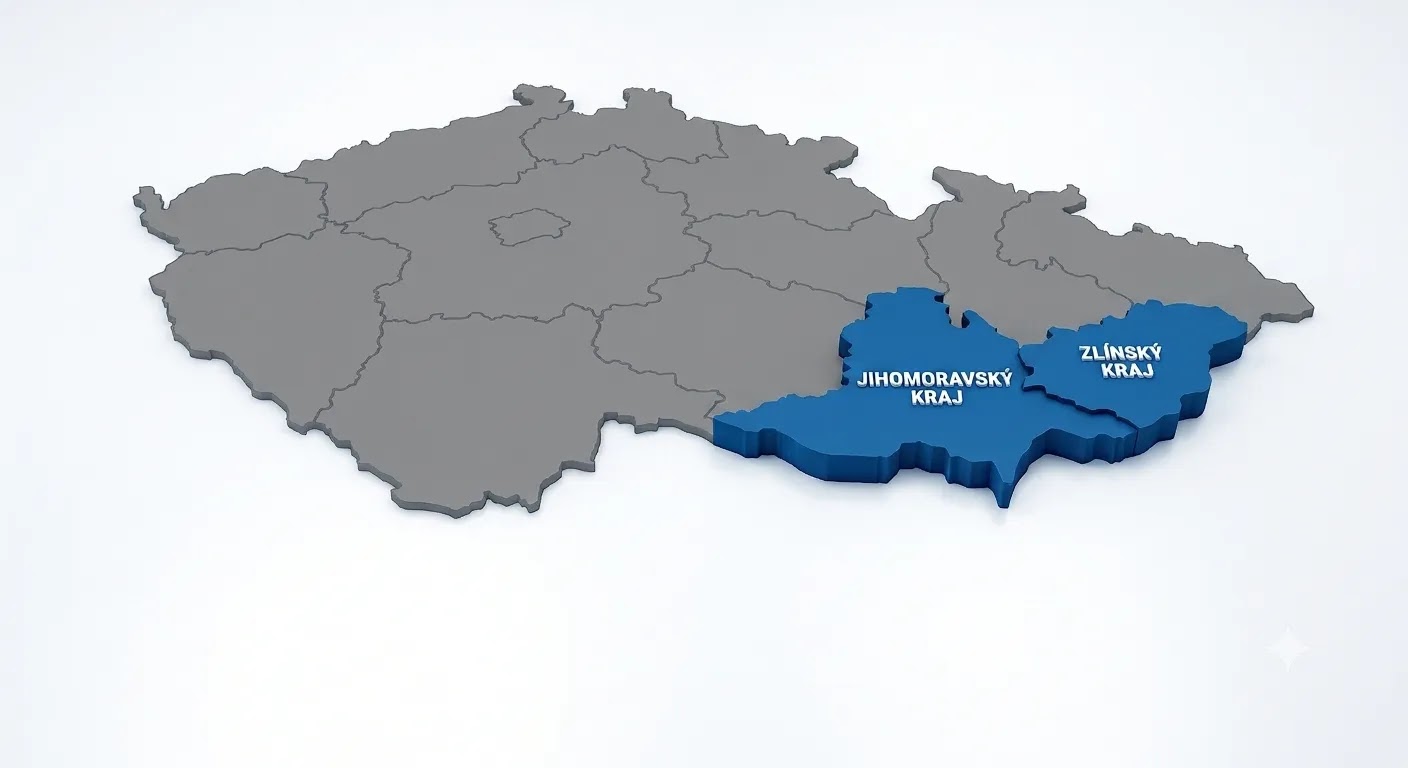 Mapa naší působnosti kolem Kyjova a Zlína